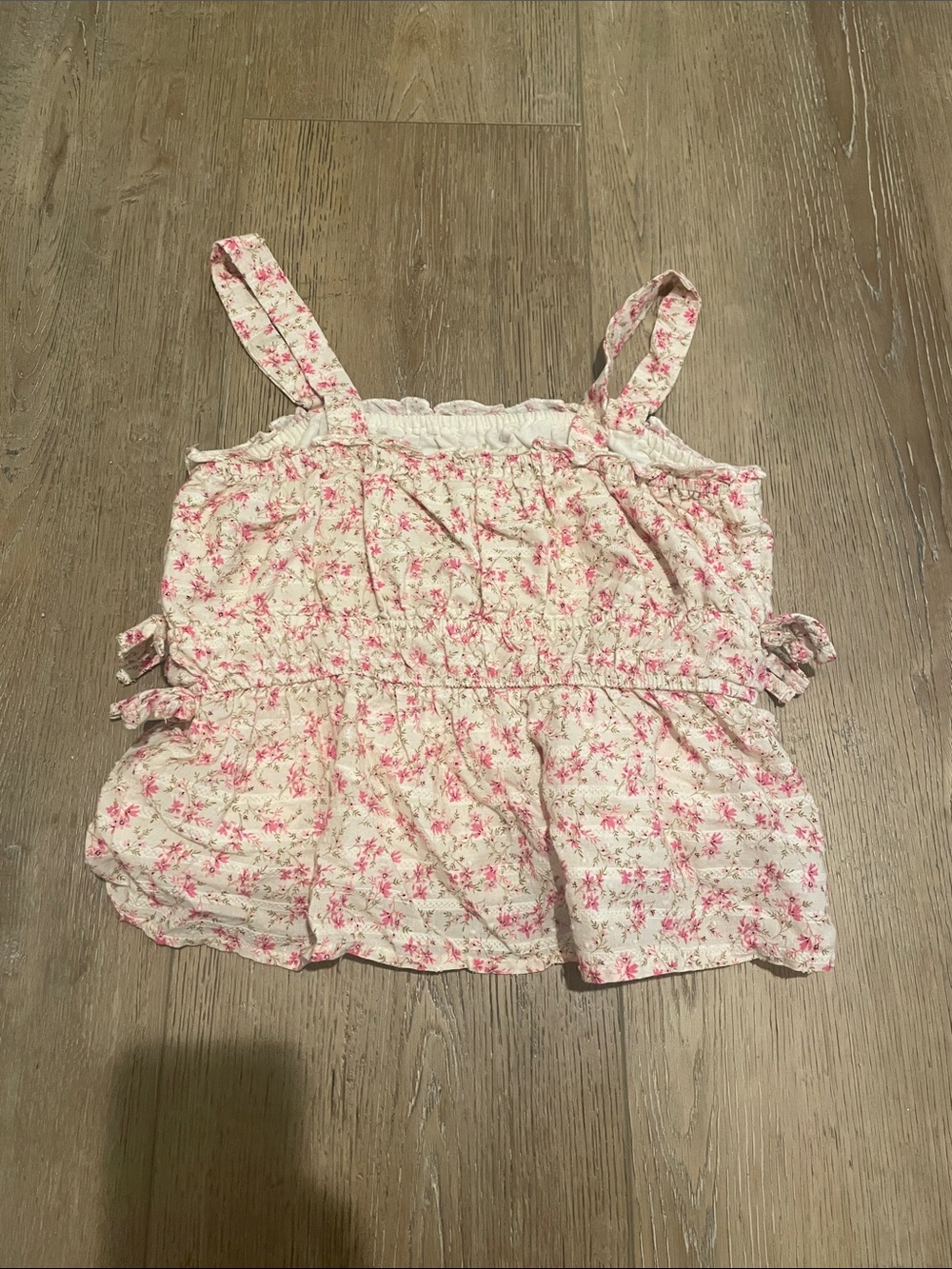 RSQ Girls Cream Tank Top with Pink Floral Ruffle - Picture 3 of 3